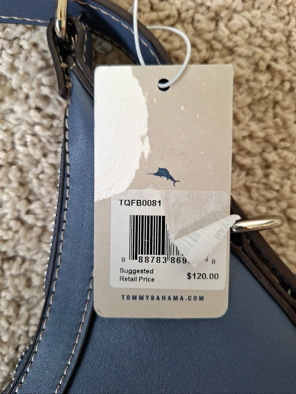 Tommy Bahama Debossed Logo Zip-Top Dusty Blue Hobo Shoulder Bag Two Straps